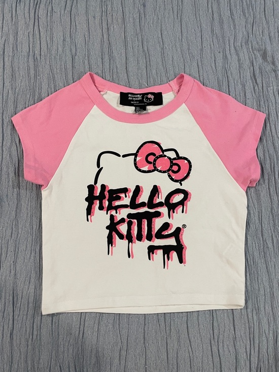 Hello Kitty Tops - Hello Kitty Pink & White Short Sleeve Raglan Tee